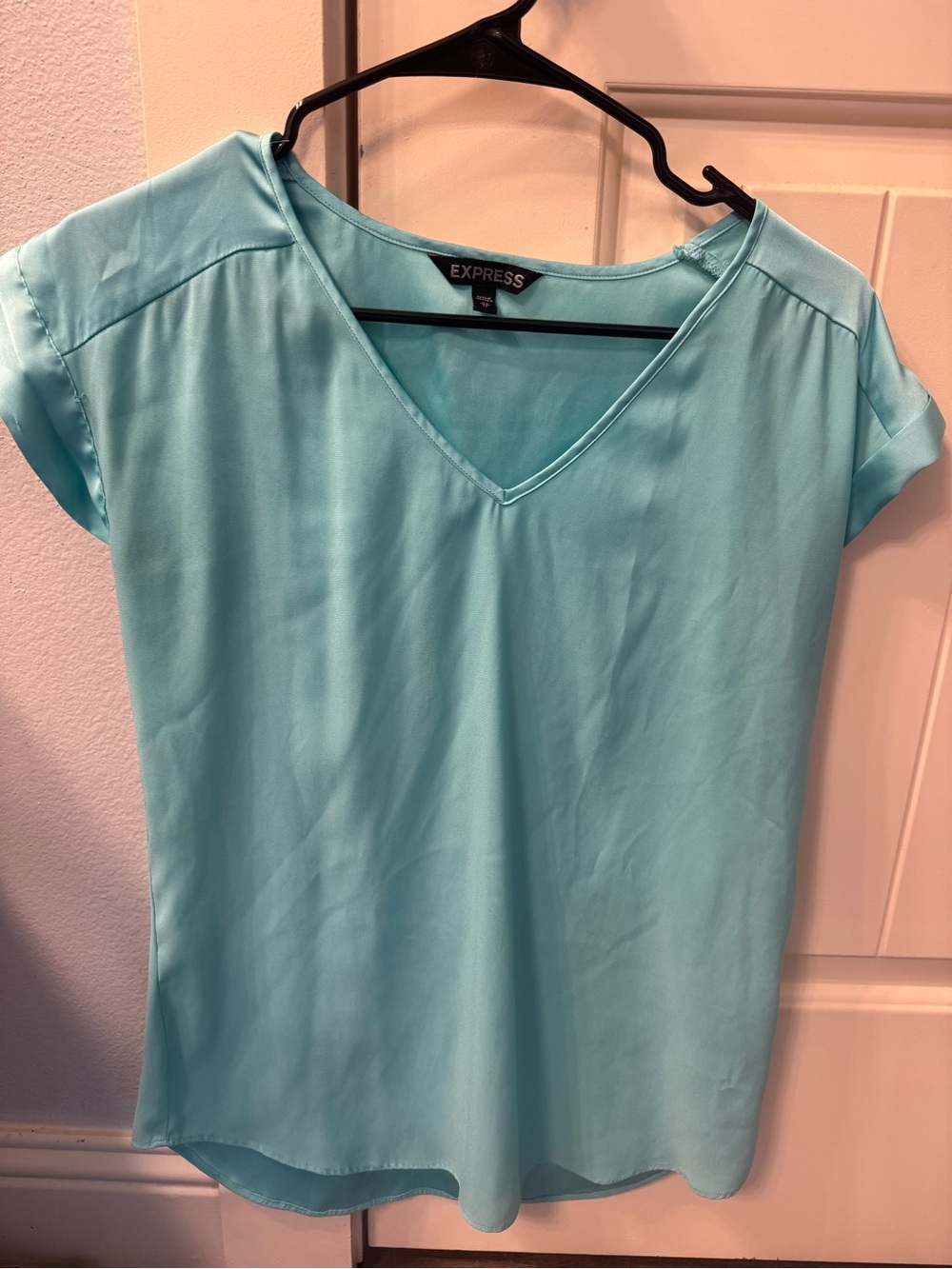 Express Aqua V-Neck Short Sleeve Blouse